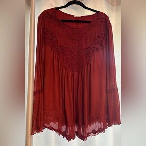 Elegant Burnt Sienna Lace & Mesh Tunic Size 3X
